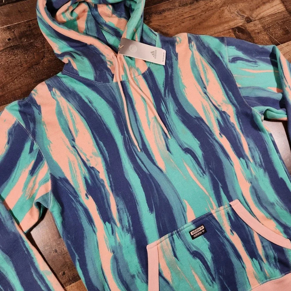 Adidas Hoodie Sweatshirt Mens Small Pink Blue Vapor RYV Yeezy Pastel Sweater New